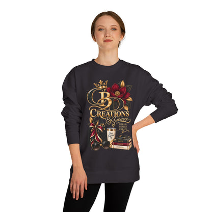 Crewneck Sweatshirt — CBD Creations Boutique Logo Graphic (Crown, Flowers, Books & Coffee)