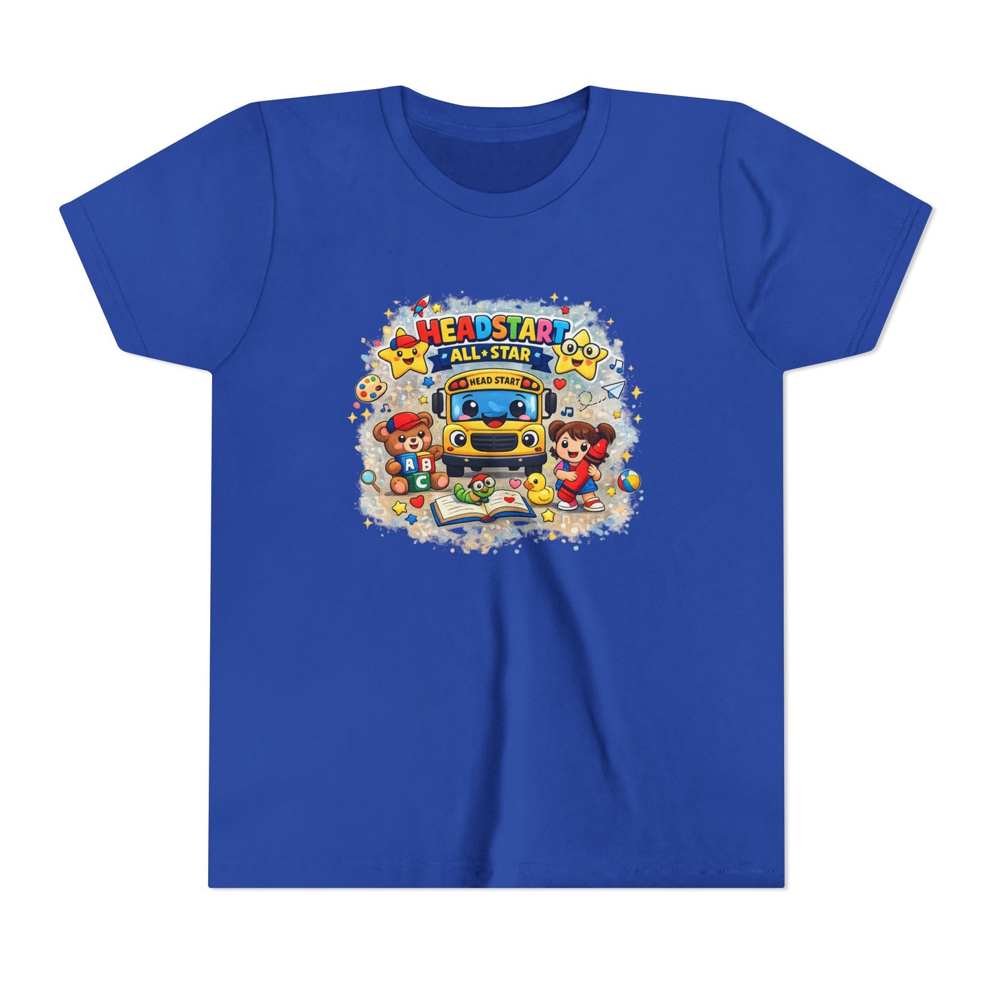 Youth Tee — "Headstart All-Star" Cute School Bus & Characters Back-to-School Shirt