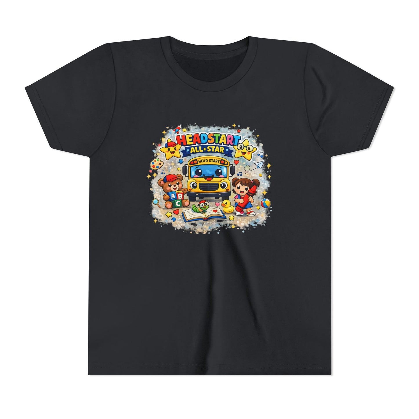 Youth Tee — "Headstart All-Star" Cute School Bus & Characters Back-to-School Shirt