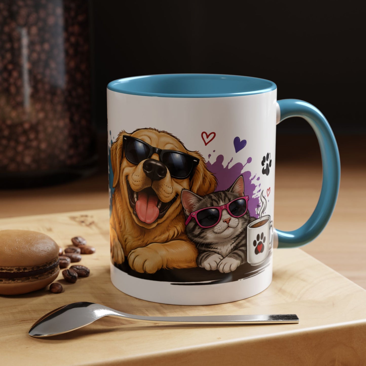 Dog and Cat Coffee Mug – "Life is Better with a Cat" Accent Ceramic Mug