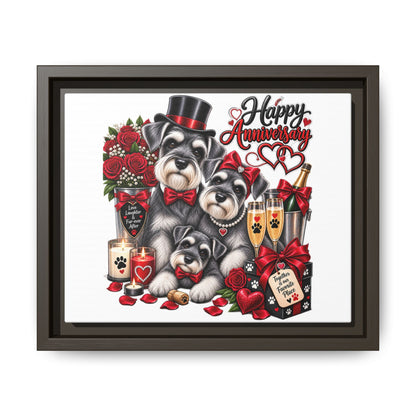 Happy Anniversary Schnauzer Family Matte Canvas Print — Framed