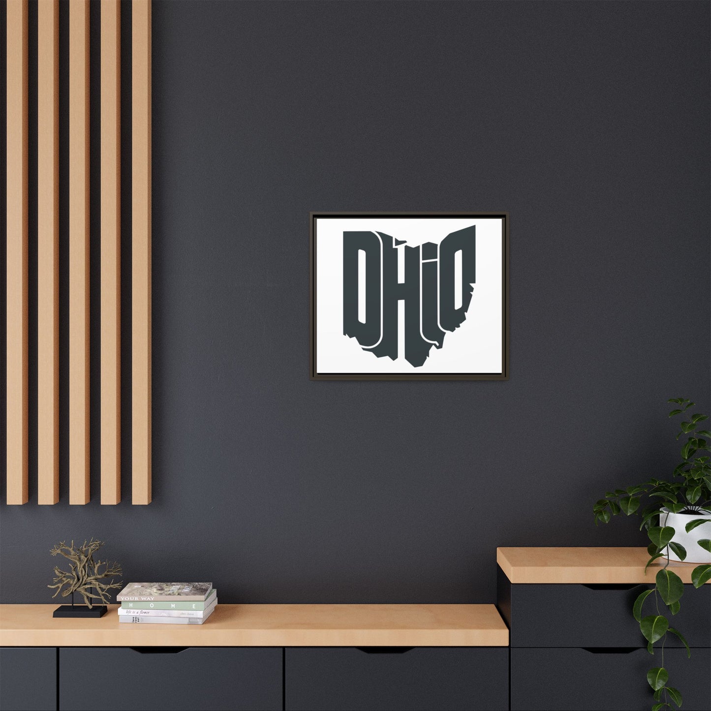 Ohio State Shape Matte Canvas Wall Art — Framed Modern State Typography Print