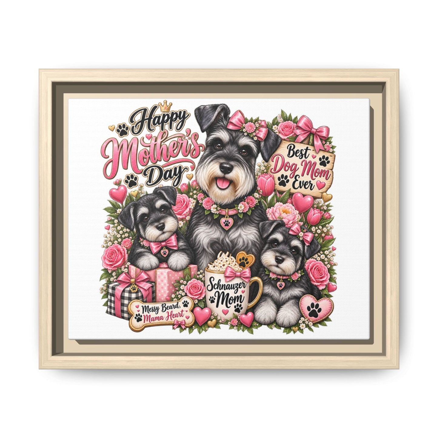 Happy Mother's Day Schnauzer Mom Framed Canvas - "Best Dog Mom Ever"