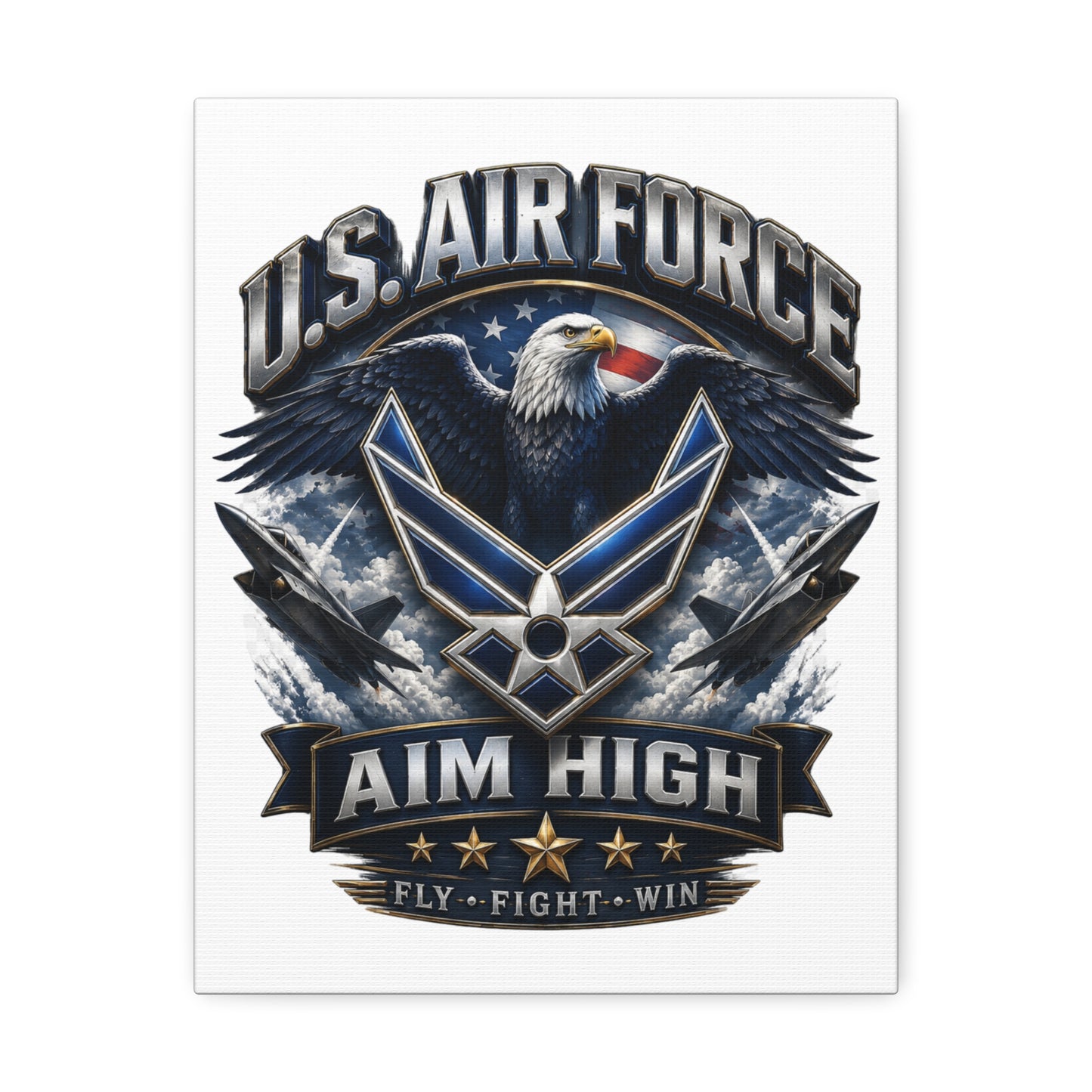 U.S. Air Force Aim High Stretched Canvas – Patriotic Eagle Military Wall Art