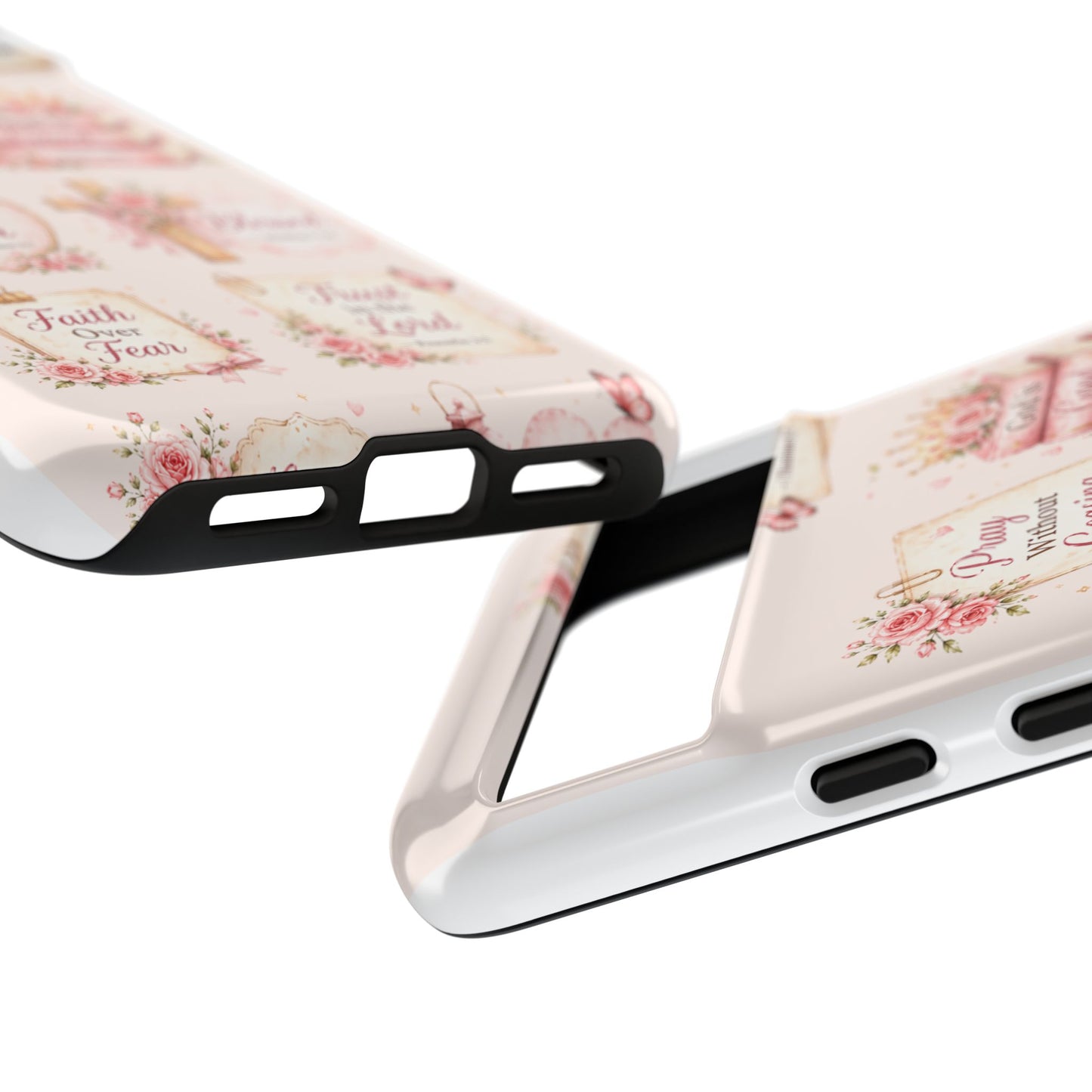 Christian Floral Phone Case — "Pray Without Ceasing" Faith Cross Design
