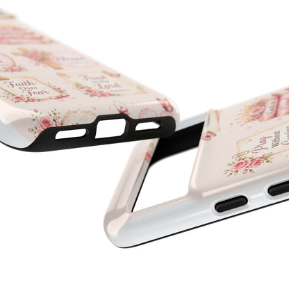 Christian Floral Phone Case — "Pray Without Ceasing" Faith Cross Design