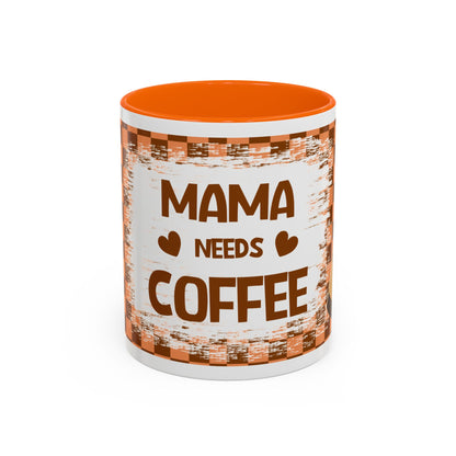 Mama Needs Coffee Accent Mug — 11/15oz Brown Checkered Coffee Cup