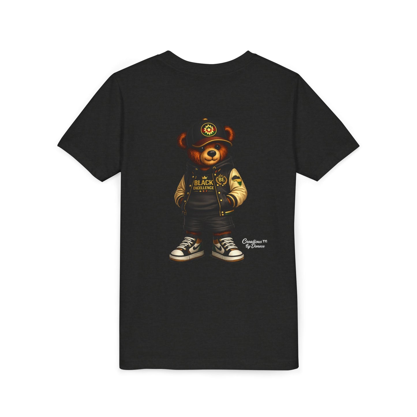 Youth Tee — Streetwear Teddy Bear Graphic (Black Varsity)