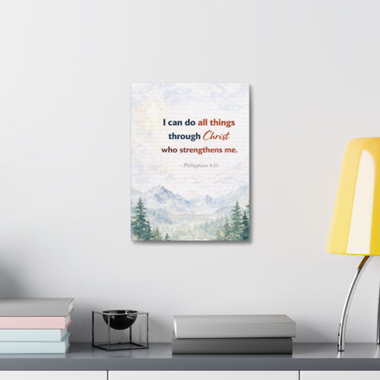 Philippians 4:13 Mountain Canvas – "I Can Do All Things Through Christ" Inspirational Wall Art