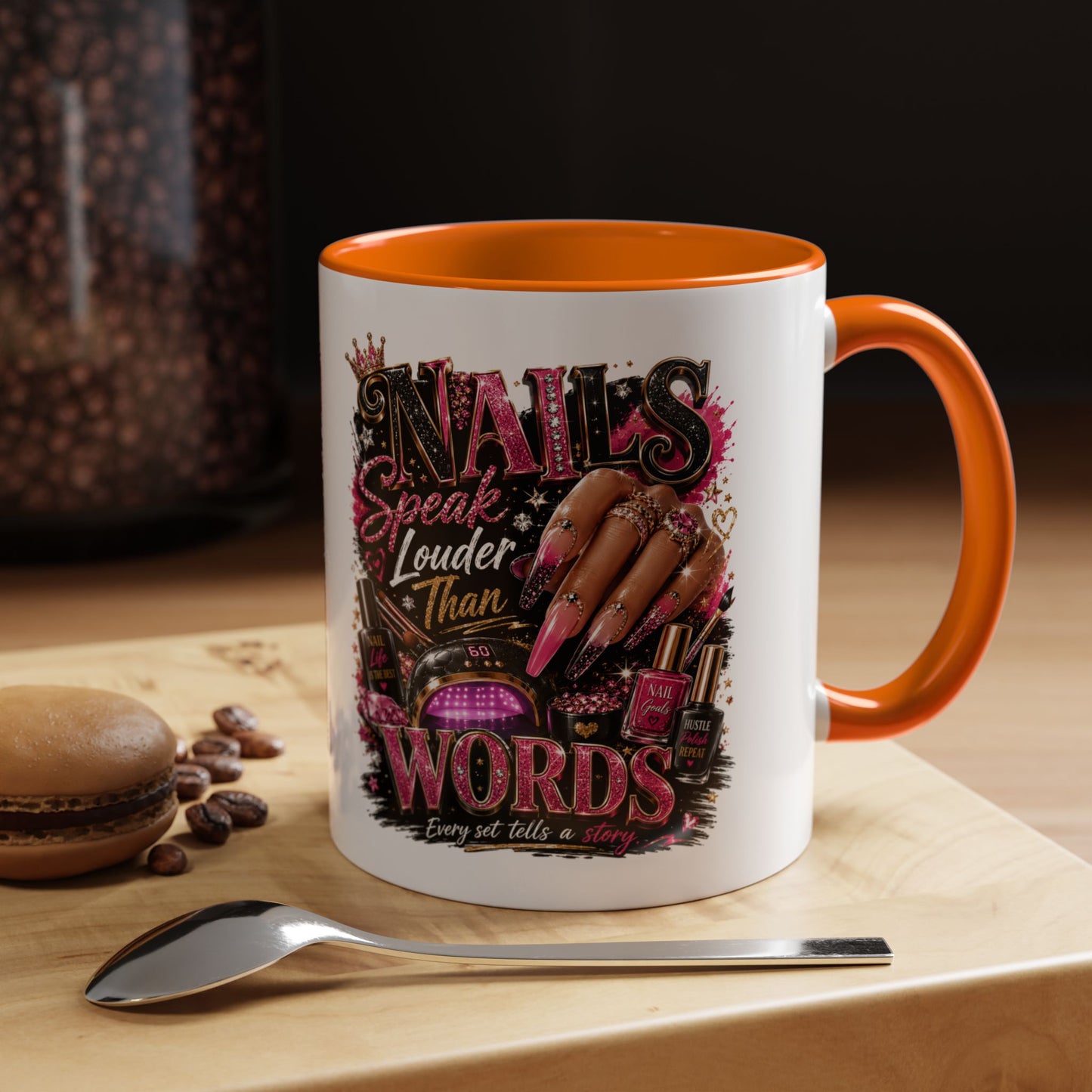 Accent Coffee Mug - "Nails Speak Louder Than Words" Pink Nail Tech Coffee Mug