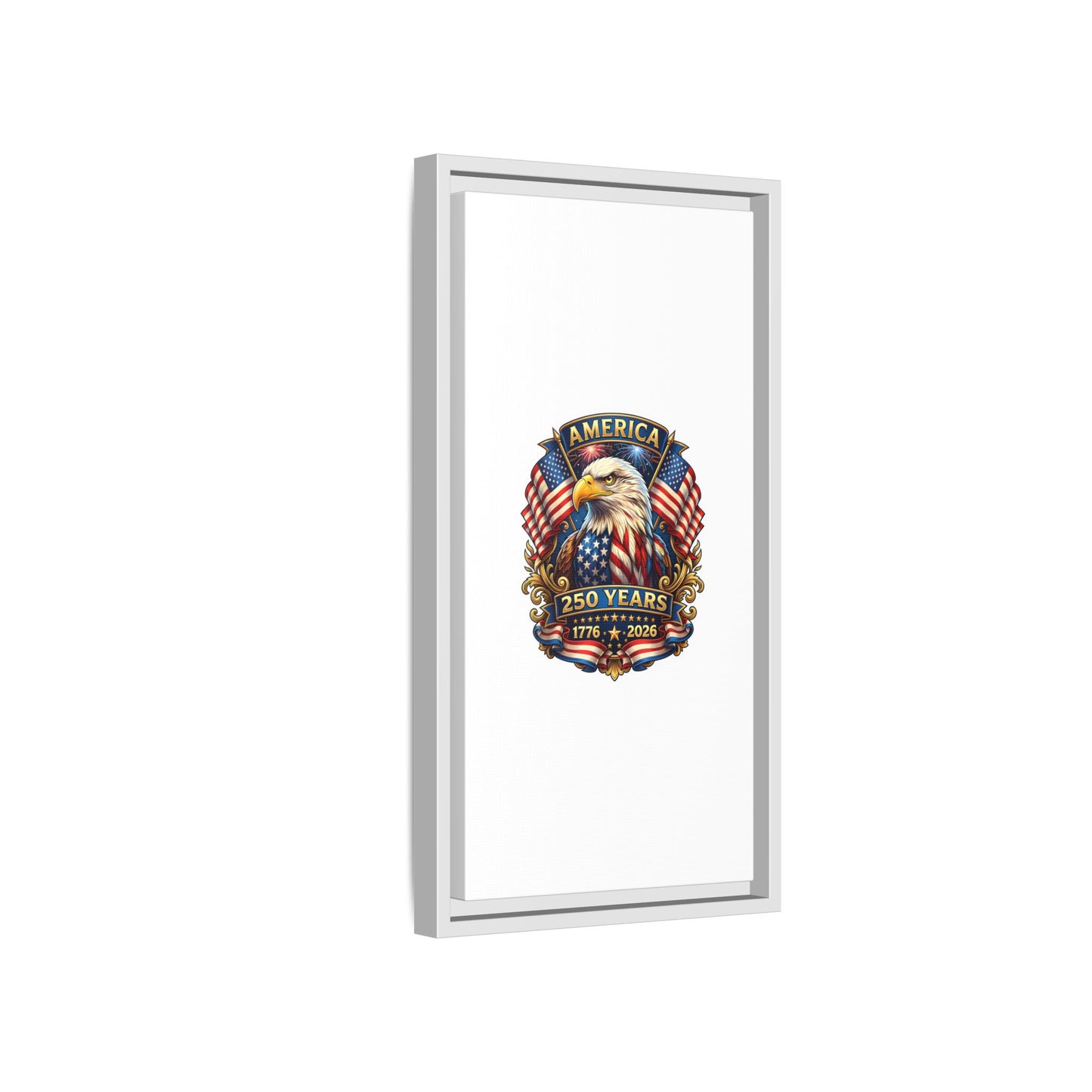 America 250th Anniversary Framed Canvas — Patriotic Bald Eagle Wall Art