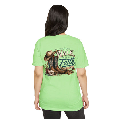Walk By Faith T-Shirt — Christian Cowboy Boots & Hat Graphic Tee