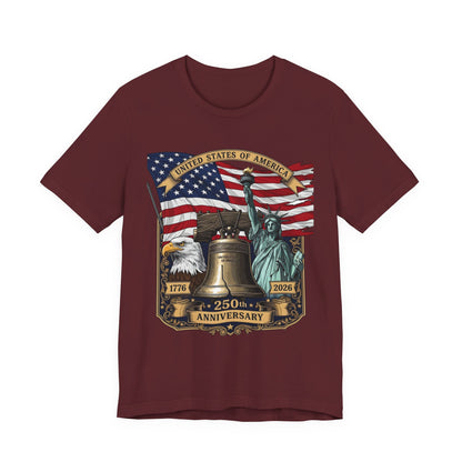 Patriotic 250th Anniversary T-Shirt - Liberty Bell, Bald Eagle & Statue of Liberty