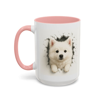 White Samoyed Puppy Accent Coffee Mug — Cute Dog Breakthrough Design (11/15 oz)