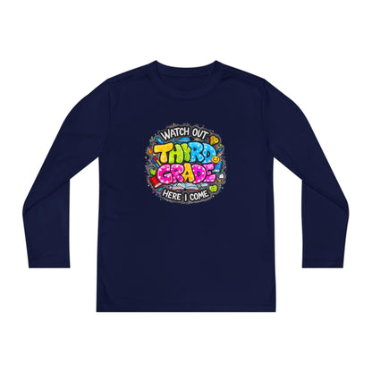 Youth Long Sleeve Tee — "Watch Out Third Grade Here I Come" Back-to-School Shirt