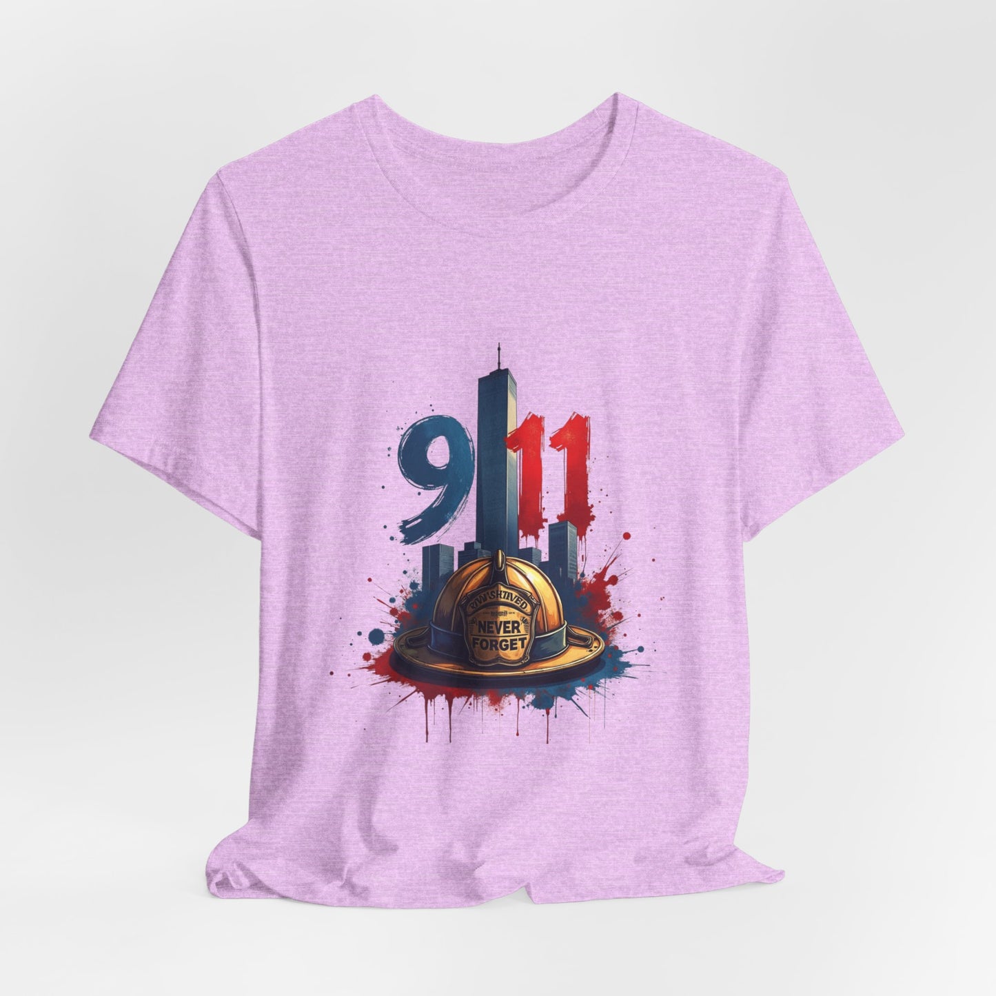 9/11 Firefighter Memorial Tee — Tribute T-Shirt with Helmet & Twin Towers Design