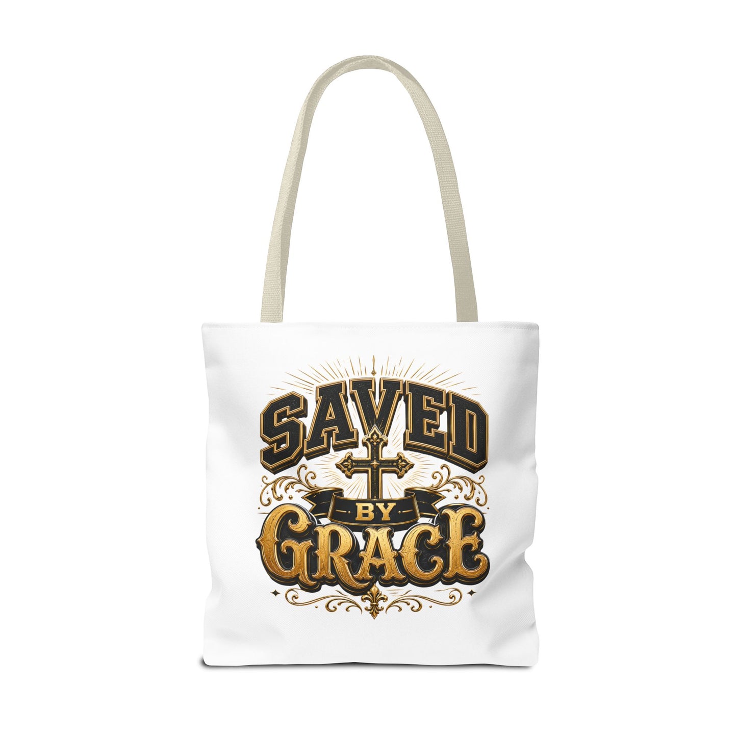 Saved by Grace Tote Bag – Christian Cross Inspirational Canvas Tote