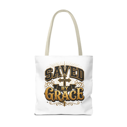 Saved by Grace Tote Bag – Christian Cross Inspirational Canvas Tote