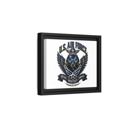 U.S. Air Force Emblem Framed Canvas Print – "Defend Protect Dominate" Military Wall Art