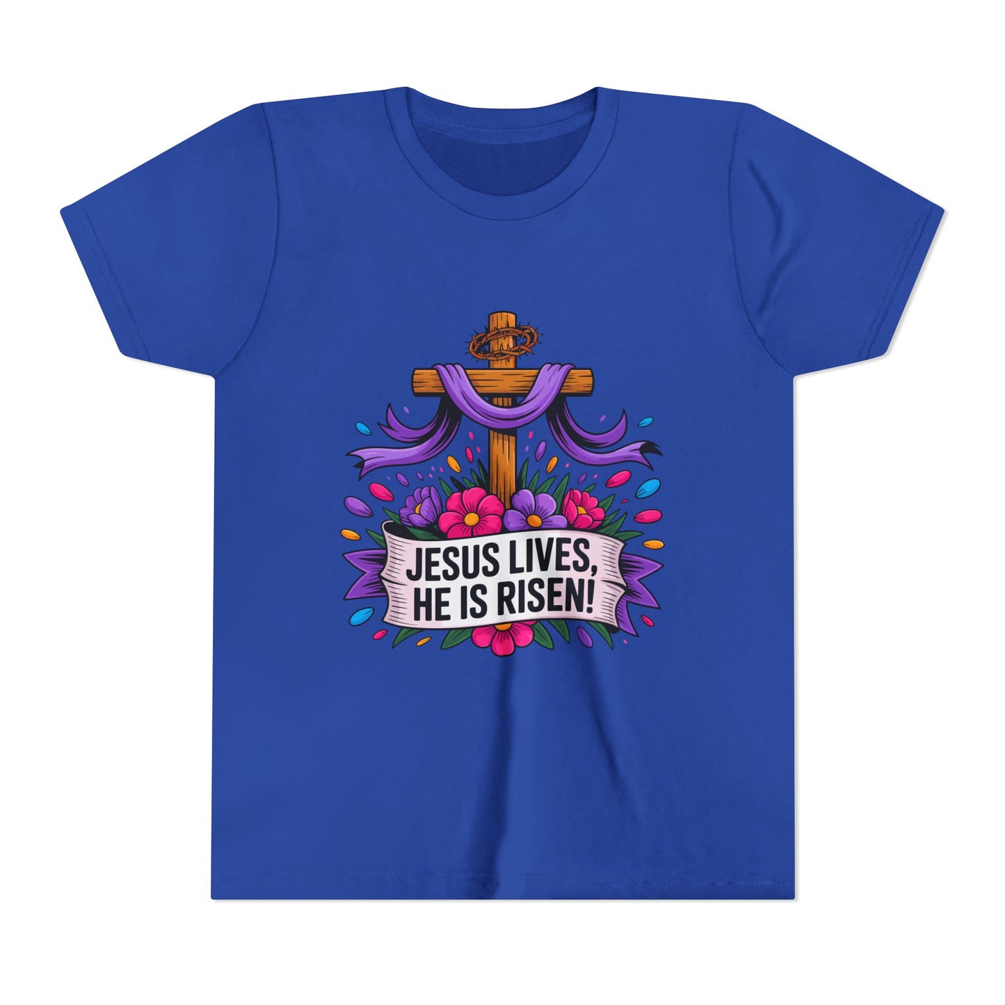 Youth Tee — "Jesus Lives, He Is Risen!" Easter Christian Tee