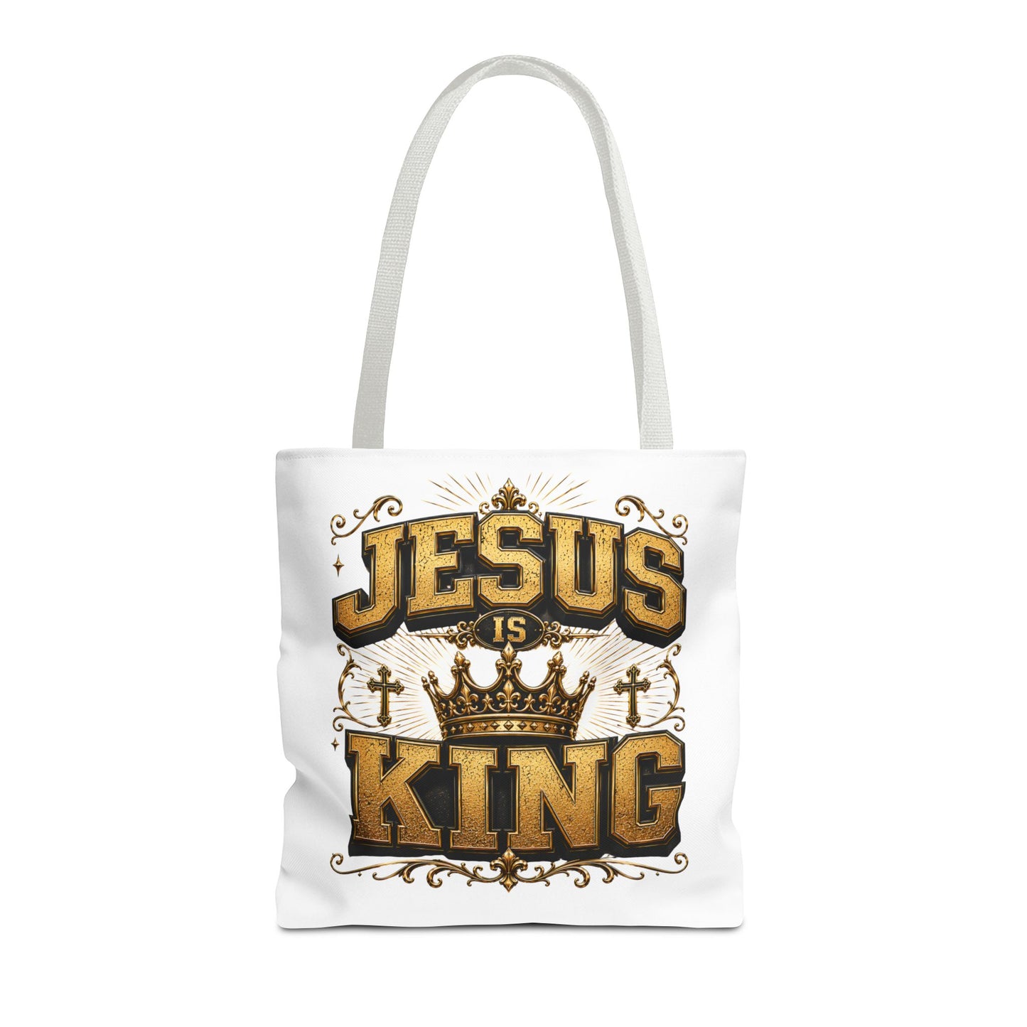 Jesus Is King Tote Bag - Christian Faith Crown Design