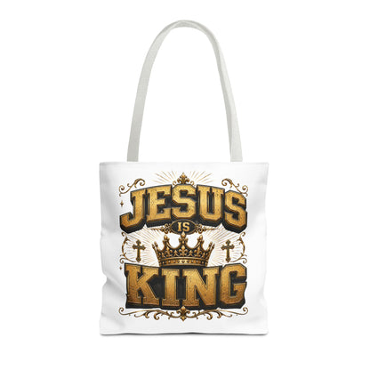 Jesus Is King Tote Bag - Christian Faith Crown Design