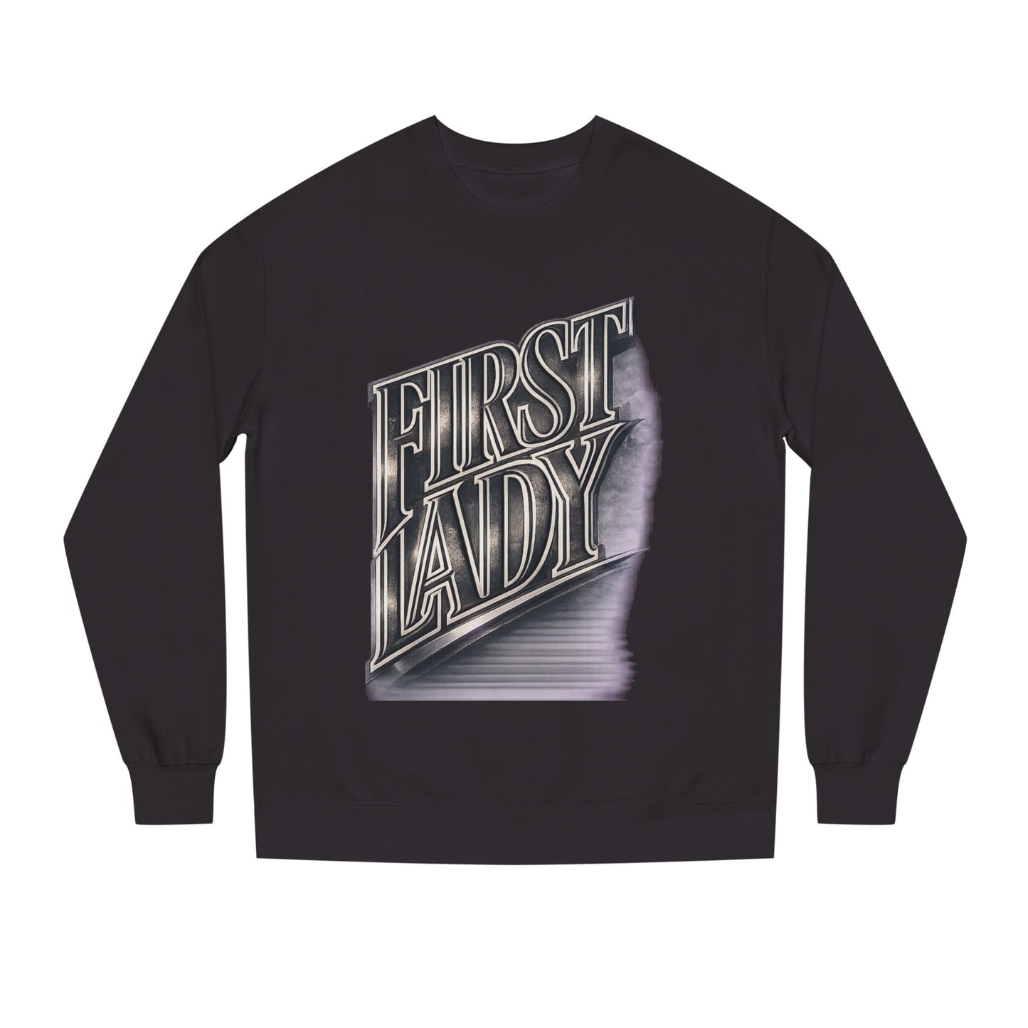 First Lady Graphic Sweatshirt — Retro Metallic Typography Crewneck