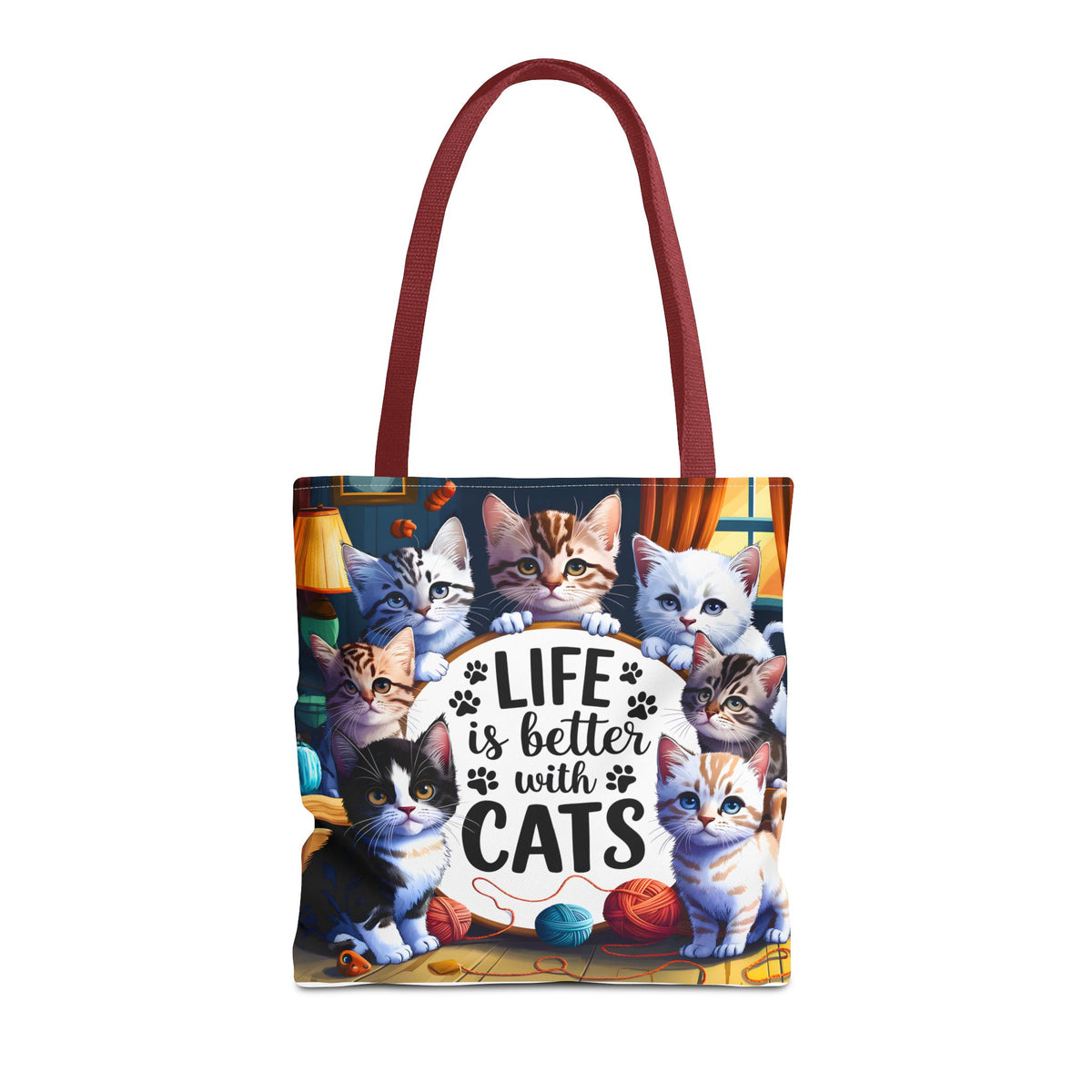 Life Is Better With Cats Tote Bag — Cute Kitten All-Over Print Shopper