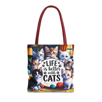 Life Is Better With Cats Tote Bag — Cute Kitten All-Over Print Shopper