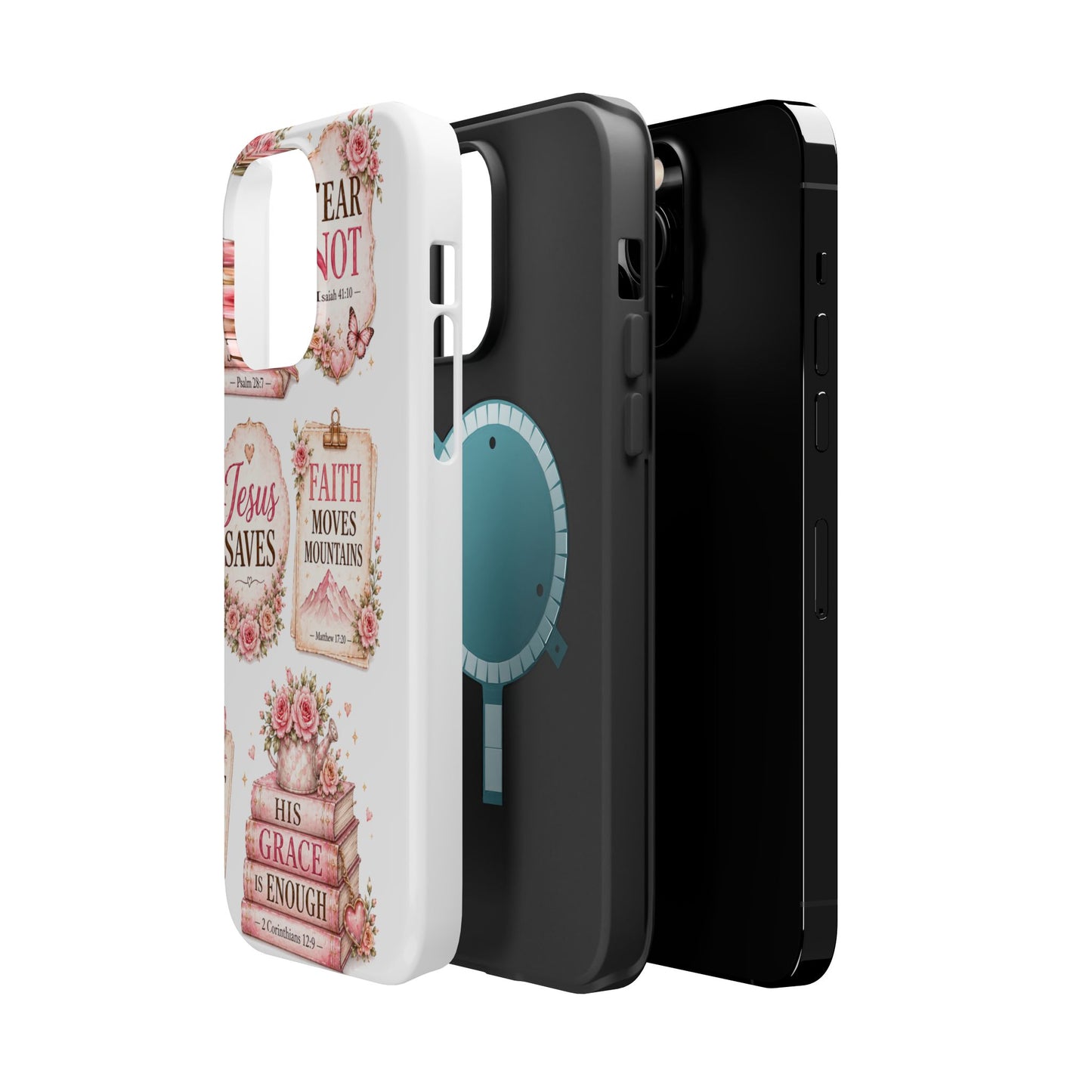 Christian Phone Case - "Fear Not, Faith Moves Mountains, Jesus Saves" Floral Magnetic Impact-Resistant Case