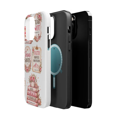 Christian Phone Case - "Fear Not, Faith Moves Mountains, Jesus Saves" Floral Magnetic Impact-Resistant Case