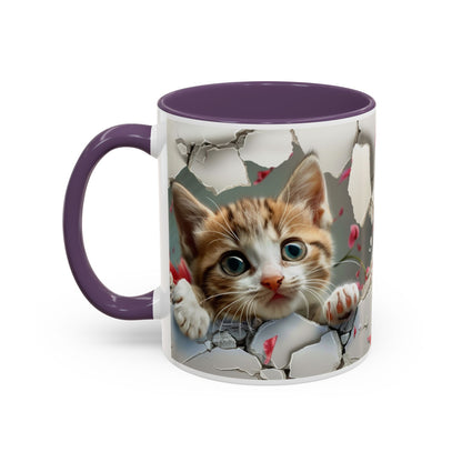 Kitten Peek Accent Coffee Mug — Cute Cat Peekhole Design (11/15 oz)