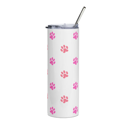 20oz Paw Print Tumbler – Pink Dog Cat Paws Stainless Steel Travel Cup