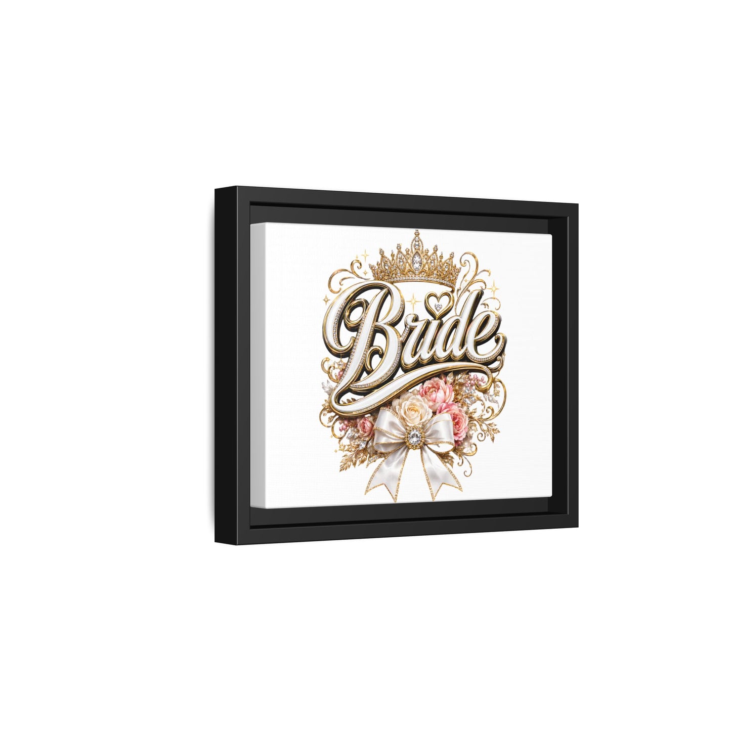 Framed Bride Canvas Wall Art — Elegant Bridal Crown & Floral Wedding Decor