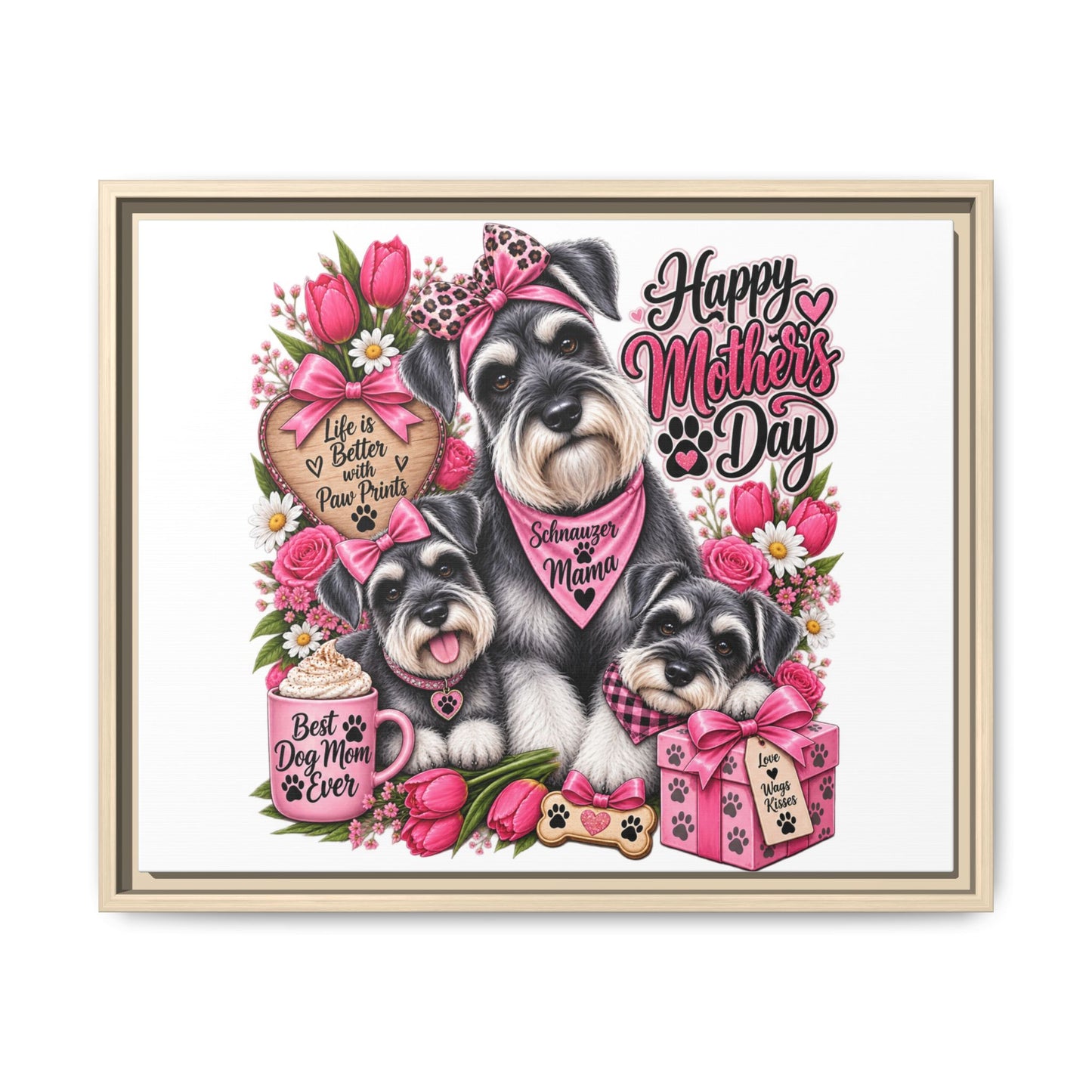 Happy Mother’s Day Schnauzer Canvas — Framed Matte Wall Art