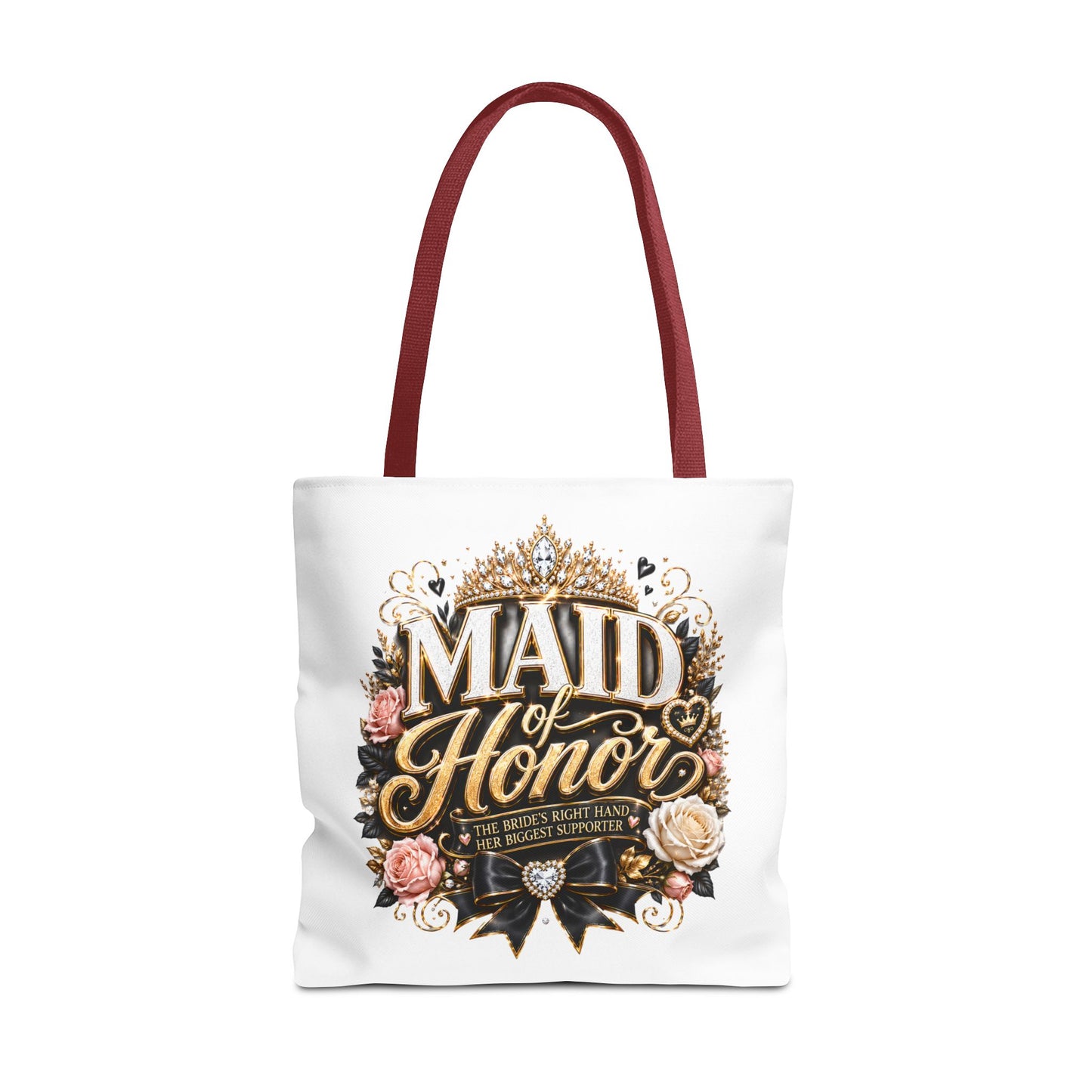 Maid of Honor Tote Bag — Elegant Bridal Party Gift with Gold Crown Floral Design