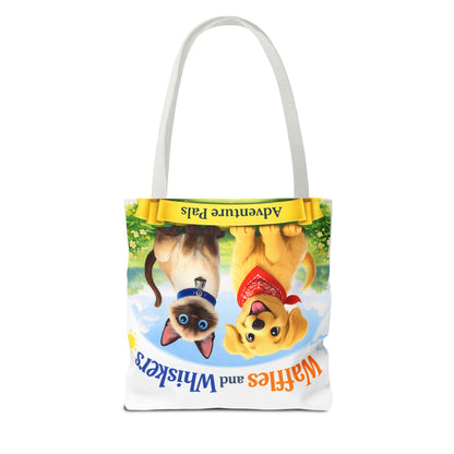 Waffles & Whiskers Adventure Pals Tote Bag — Cute Puppy and Kitten Kids Book Design