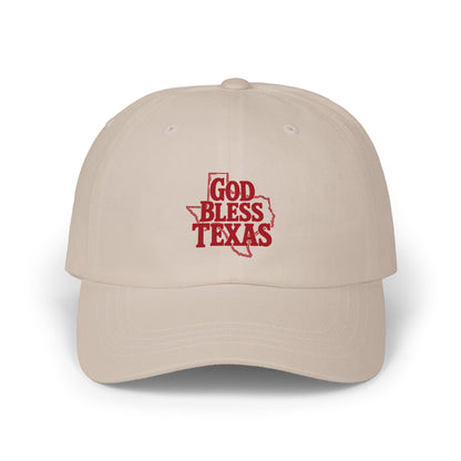God Bless Texas Dad Cap — Embroidered Texas Outline Baseball Hat