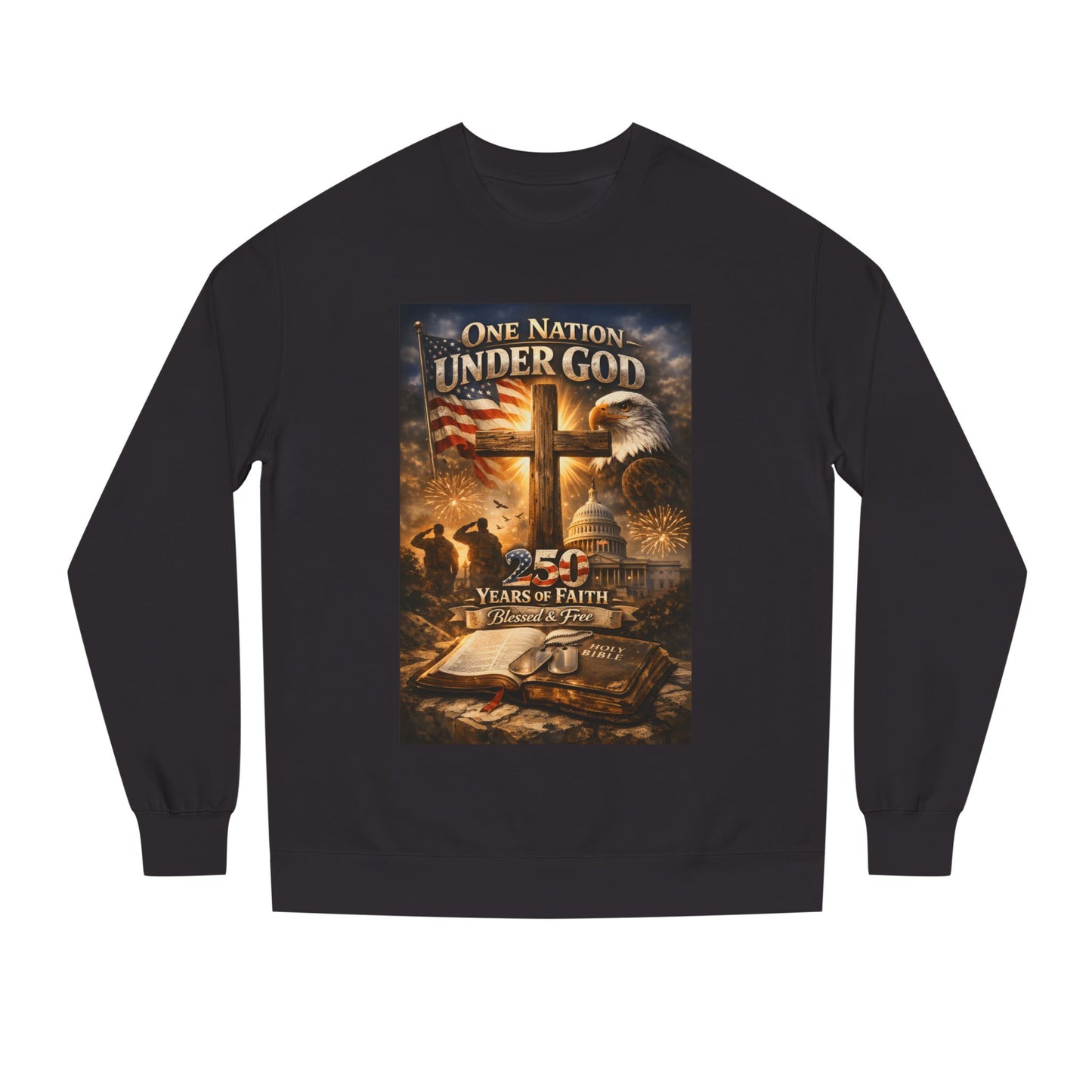 Patriotic Christian Sweatshirt — "One Nation Under God" 25 Years of Faith Crewneck