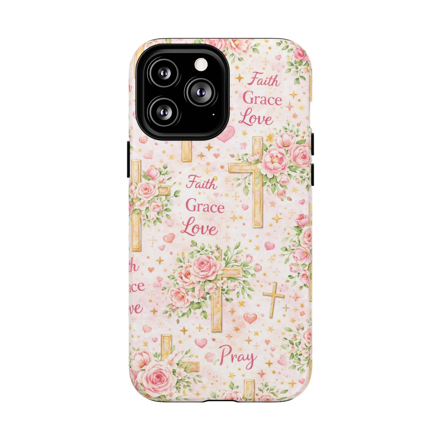 Faith Grace Love Tough Magnetic Phone Case — Floral Cross Protective Cover