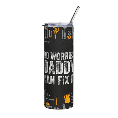 20oz Stainless Tumbler — “No Worries Daddy Can Fix It” Tool-Pattern Travel Cup
