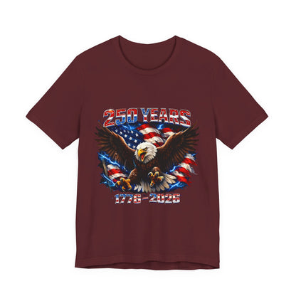 250 Years Bald Eagle American Flag T-Shirt — 1776–2026 Patriotic Tee