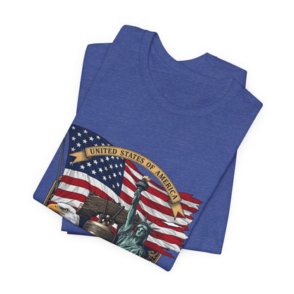 Liberty 250th Anniversary T-Shirt — American Flag, Liberty Bell & Statue of Liberty Tee