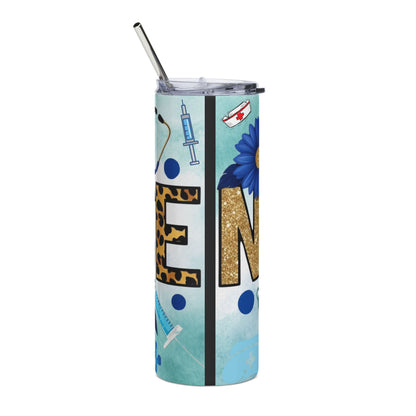 Nurse Stainless Tumbler 20oz — Floral Stethoscope Heartbeat Travel Cup