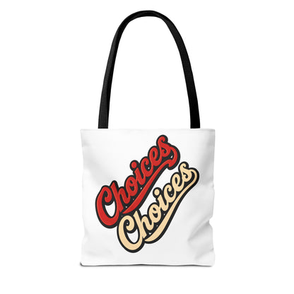 Choices Retro Script Tote Bag — Vintage Two-Tone Typography Canvas Tote