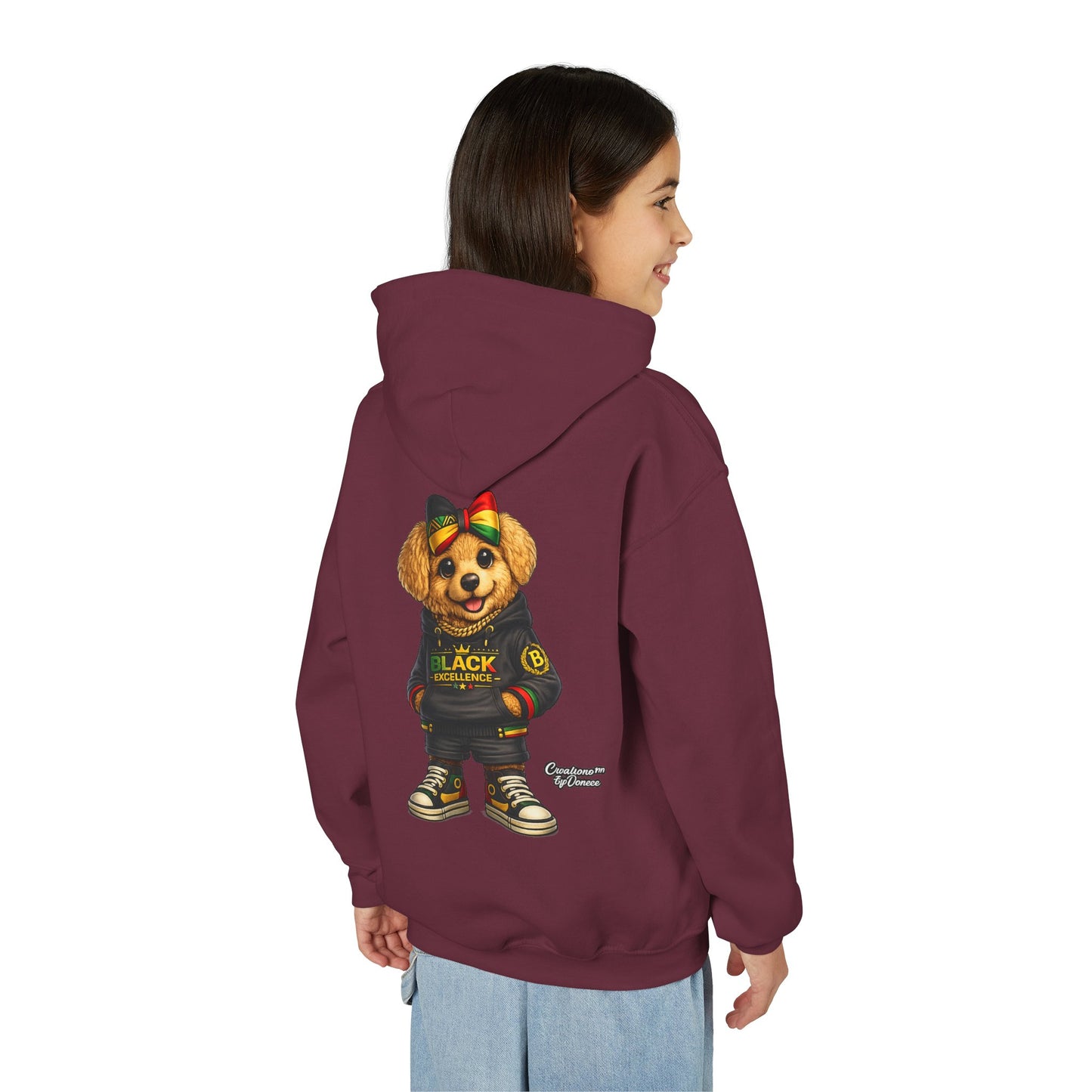 Youth Hoodie — Black Excellence Bear Graphic Sweatshirt (Kids)