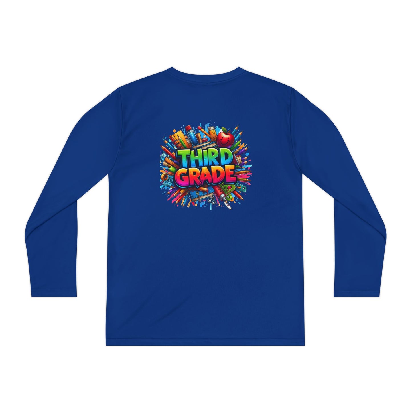 Third Grade Youth Long Sleeve Tee — Colorful School Supplies Design