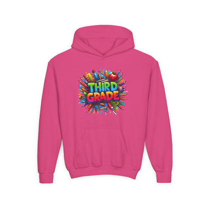 Third Grade Kids Hoodie — Colorful School Supplies Back-to-School Sweatshirt