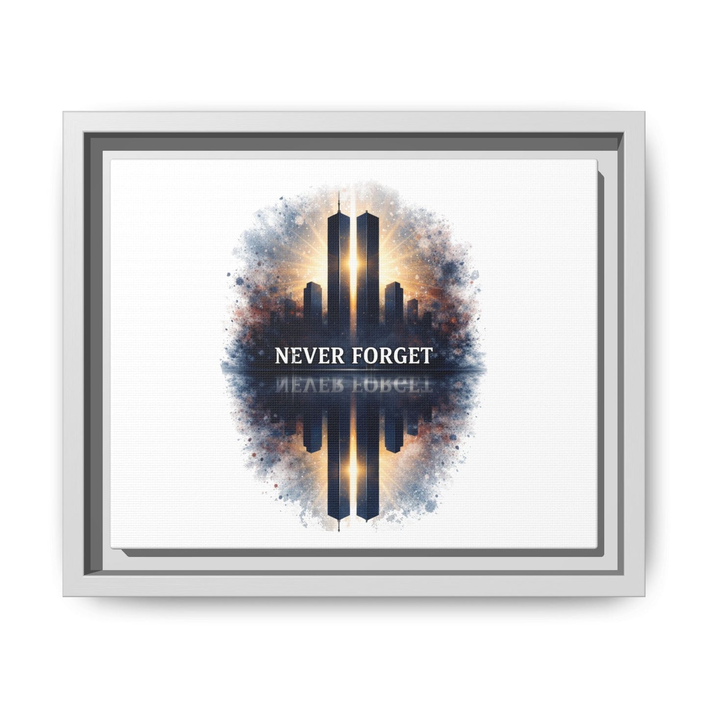 Never Forget Twin Towers Framed Canvas Print