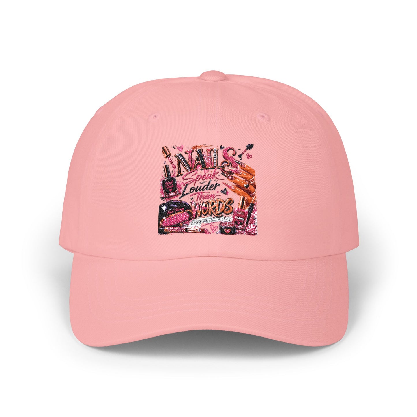 Emo Retro Graphic Dad Cap – "Louder Than Words" Pink Collage Hat